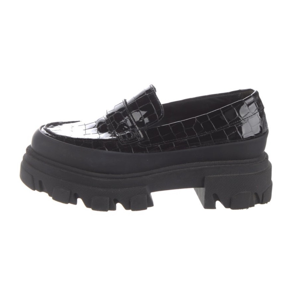 GANNI Black Croc Embossed Chunky Loafer Size 7
